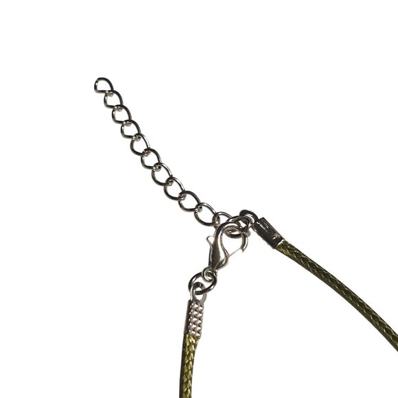 Raw Pyrite Stone Pendant Necklace Adjustable 17" To 19" Green Cord Chain Gift - Picture 2 of 4